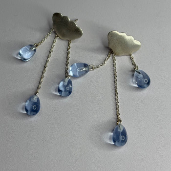 Cloud Tassel Raindrops 925 Sterling Silver Blue Crystal Earrings