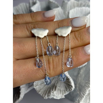 Cloud Tassel Raindrops 925 Sterling Silver Blue Crystal Earrings