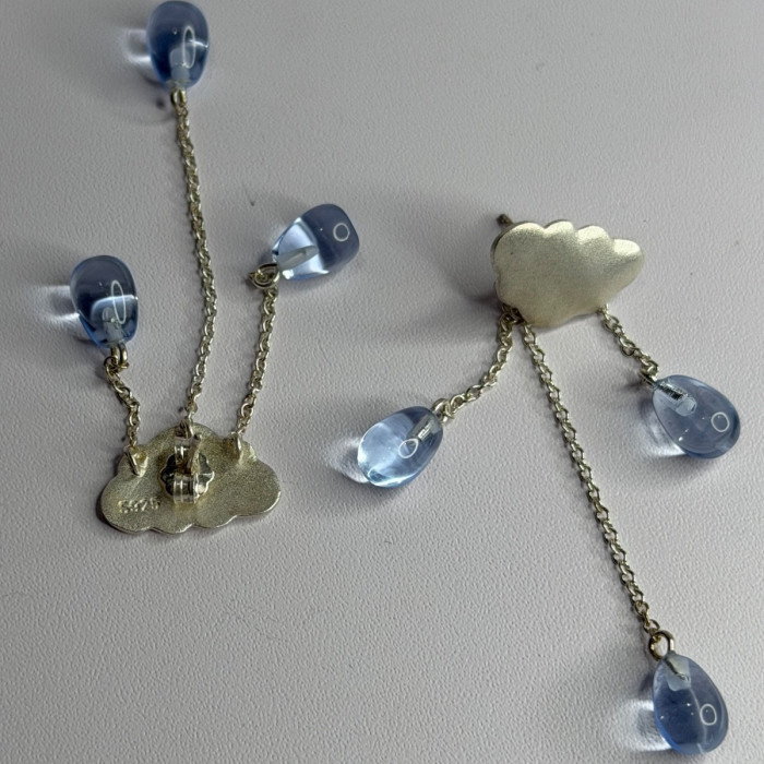 Cloud Tassel Raindrops 925 Sterling Silver Blue Crystal Earrings