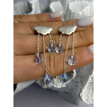 Cloud Tassel Raindrops 925 Sterling Silver Blue Crystal Earrings
