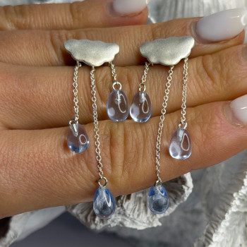Cloud Tassel Raindrops 925 Sterling Silver Blue Crystal Earrings