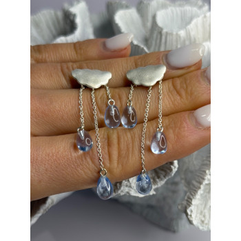 Cloud Tassel Raindrops 925 Sterling Silver Blue Crystal Earrings