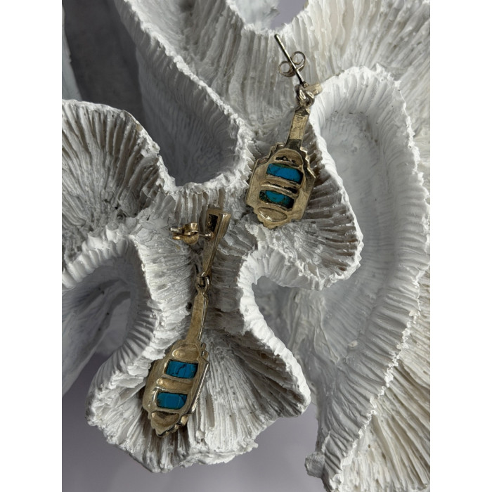 Vintage 925 Sterling Silver Turquoise & Marcasite Earrings