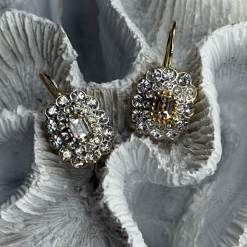 GA Italy 925 Sterling Silver Gold Plated White Topaz Earrings
