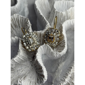 GA Italy 925 Sterling Silver Gold Plated White Topaz Earrings