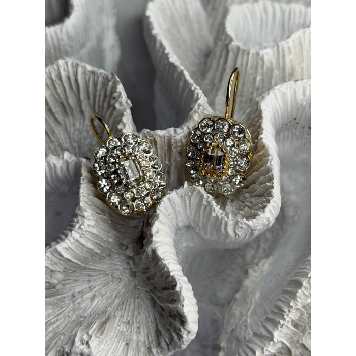 GA Italy 925 Sterling Silver Gold Plated White Topaz Earrings
