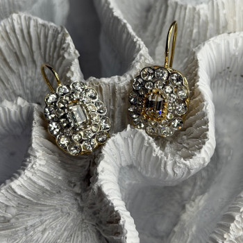 GA Italy 925 Sterling Silver Gold Plated White Topaz Earrings