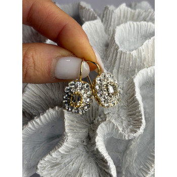 GA Italy 925 Sterling Silver Gold Plated White Topaz Earrings