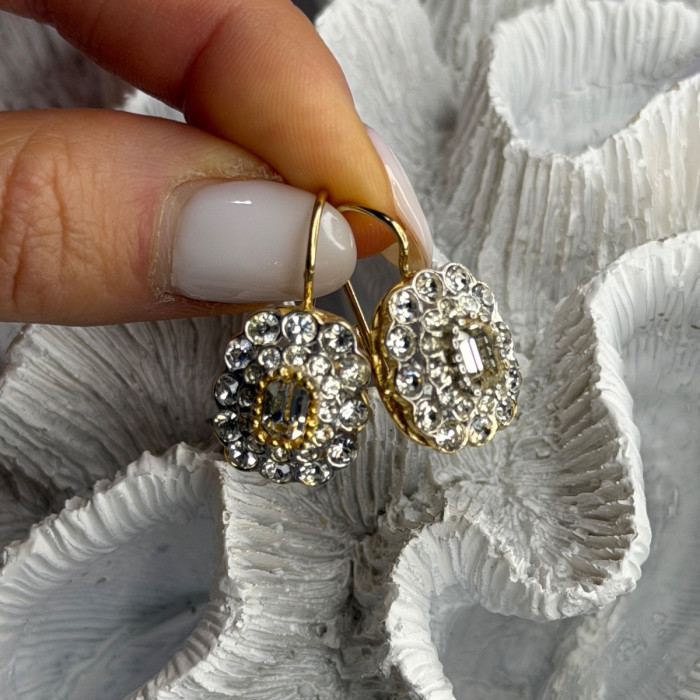 GA Italy 925 Sterling Silver Gold Plated White Topaz Earrings