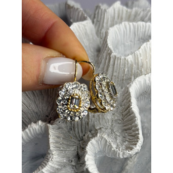 GA Italy 925 Sterling Silver Gold Plated White Topaz Earrings