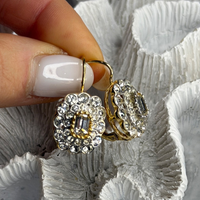 GA Italy 925 Sterling Silver Gold Plated White Topaz Earrings