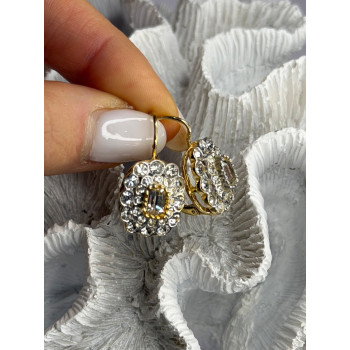 GA Italy 925 Sterling Silver Gold Plated White Topaz Earrings