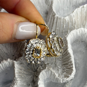 GA Italy 925 Sterling Silver Gold Plated White Topaz Earrings