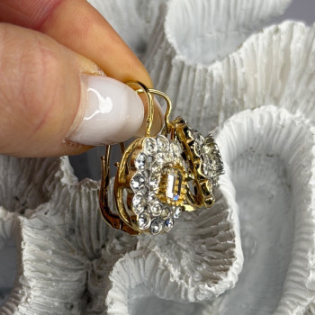 GA Italy 925 Sterling Silver Gold Plated White Topaz Earrings