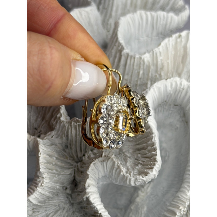 GA Italy 925 Sterling Silver Gold Plated White Topaz Earrings