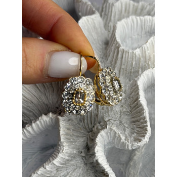 GA Italy 925 Sterling Silver Gold Plated White Topaz Earrings