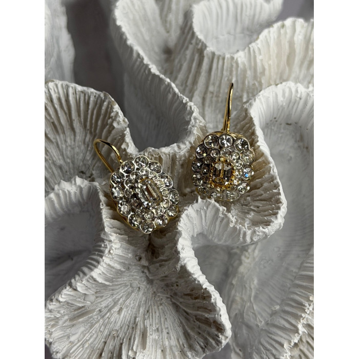 GA Italy 925 Sterling Silver Gold Plated White Topaz Earrings