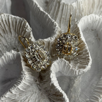 GA Italy 925 Sterling Silver Gold Plated White Topaz Earrings