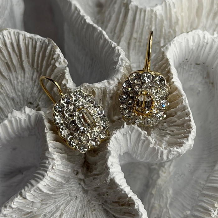 GA Italy 925 Sterling Silver Gold Plated White Topaz Earrings
