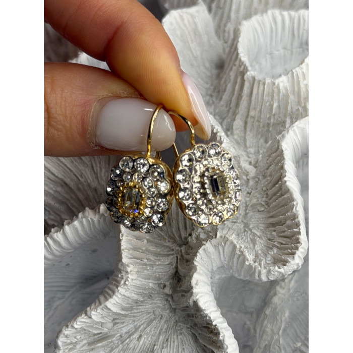 GA Italy 925 Sterling Silver Gold Plated White Topaz Earrings