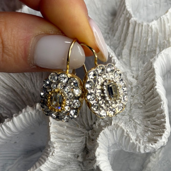 GA Italy 925 Sterling Silver Gold Plated White Topaz Earrings
