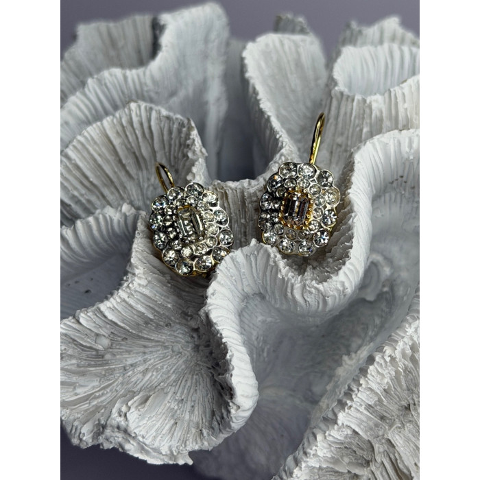 GA Italy 925 Sterling Silver Gold Plated White Topaz Earrings