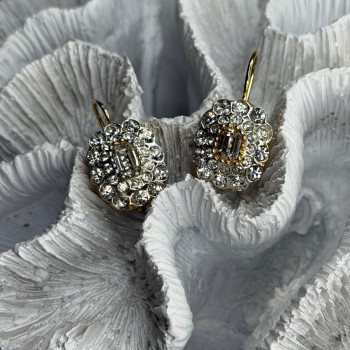 GA Italy 925 Sterling Silver Gold Plated White Topaz Earrings