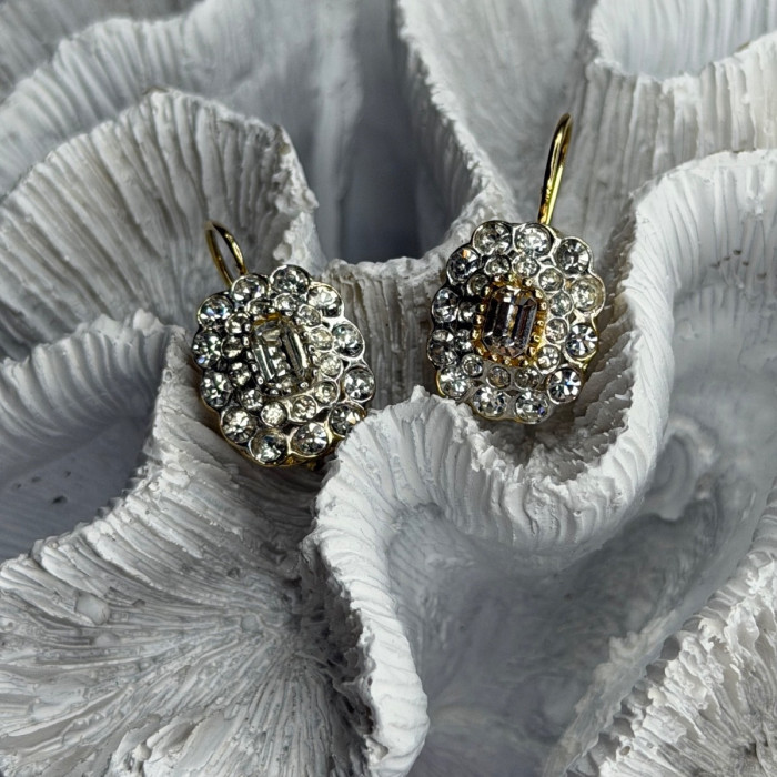 GA Italy 925 Sterling Silver Gold Plated White Topaz Earrings