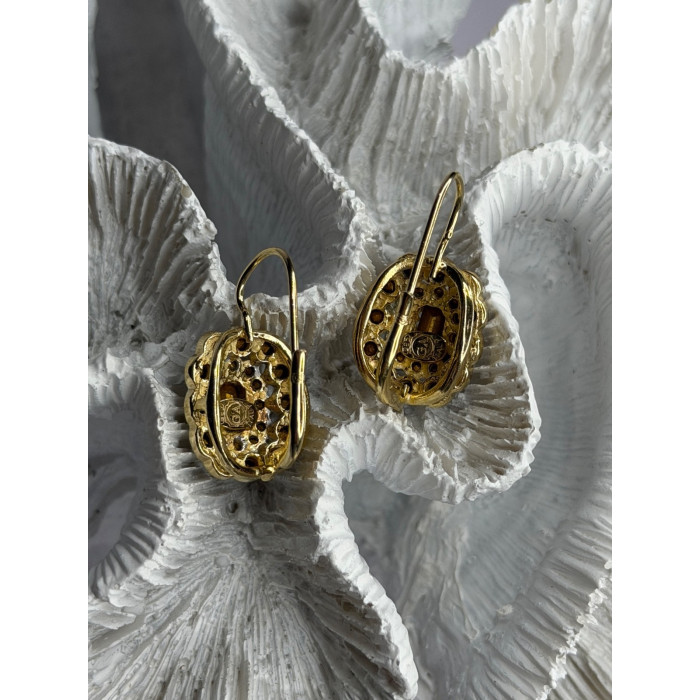 GA Italy 925 Sterling Silver Gold Plated White Topaz Earrings