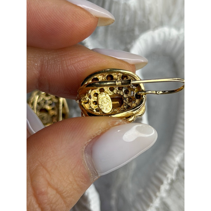 GA Italy 925 Sterling Silver Gold Plated White Topaz Earrings