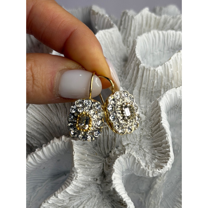 GA Italy 925 Sterling Silver Gold Plated White Topaz Earrings