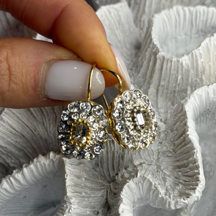 GA Italy 925 Sterling Silver Gold Plated White Topaz Earrings