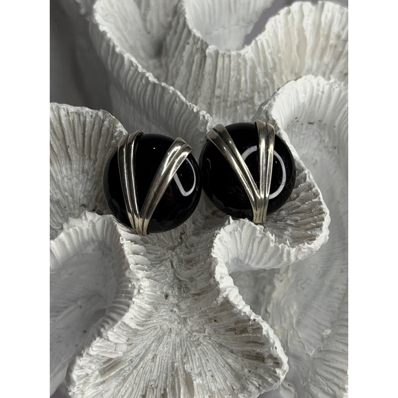 Vintage 925 Sterling Silver Black Onyx Earrings