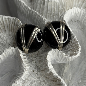 Vintage 925 Sterling Silver Black Onyx Earrings
