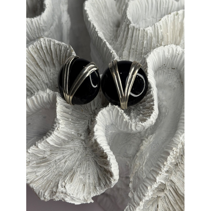 Vintage 925 Sterling Silver Black Onyx Earrings