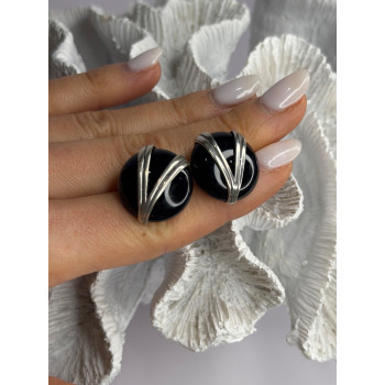 Vintage 925 Sterling Silver Black Onyx Earrings