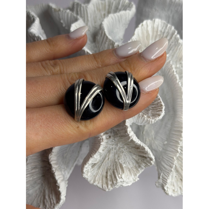 Vintage 925 Sterling Silver Black Onyx Earrings