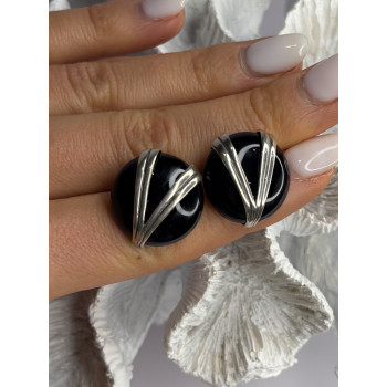 Vintage 925 Sterling Silver Black Onyx Earrings