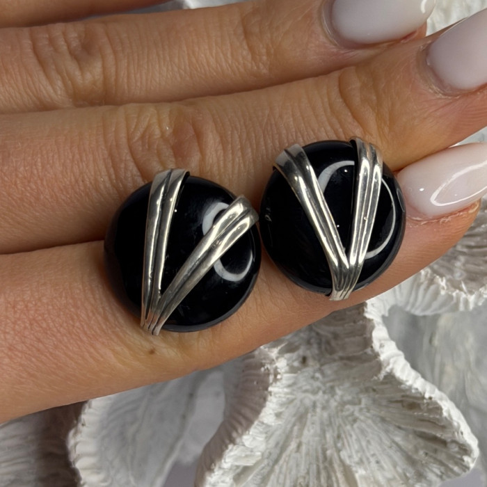 Vintage 925 Sterling Silver Black Onyx Earrings
