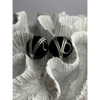 Vintage 925 Sterling Silver Black Onyx Earrings