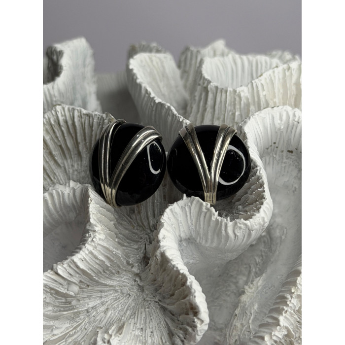 Vintage 925 Sterling Silver Black Onyx Earrings