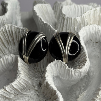 Vintage 925 Sterling Silver Black Onyx Earrings