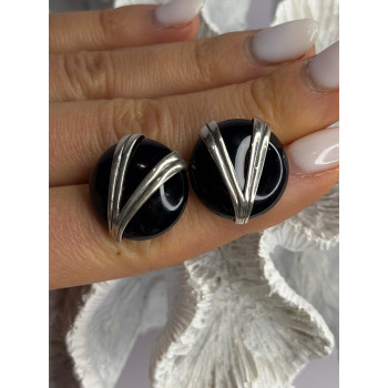 Vintage 925 Sterling Silver Black Onyx Earrings