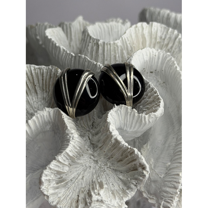 Vintage 925 Sterling Silver Black Onyx Earrings