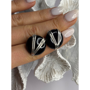 Vintage 925 Sterling Silver Black Onyx Earrings