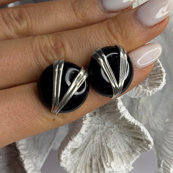 Vintage 925 Sterling Silver Black Onyx Earrings