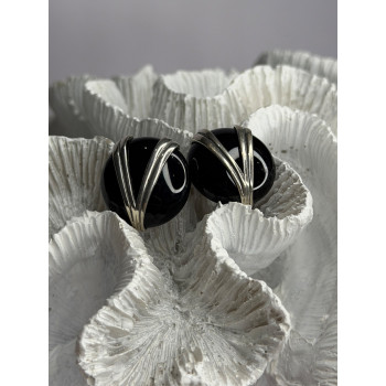 Vintage 925 Sterling Silver Black Onyx Earrings