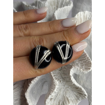 Vintage 925 Sterling Silver Black Onyx Earrings