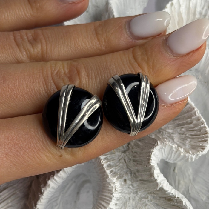 Vintage 925 Sterling Silver Black Onyx Earrings