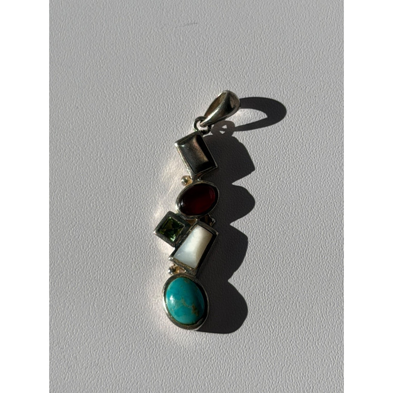 925 Sterling Silver Multi Color Gemstones Pendant